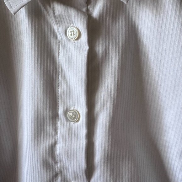 White Satin Tuxedo Button Down Blouse | Size 10 | Classic Luxe Dress Shirt - Picture 8 of 16